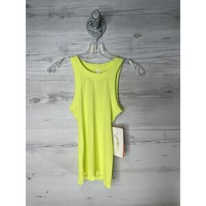 Gottex Tank Womens XS Neon Yellow Rib Moto Stretch Sleeveless Top Polyester